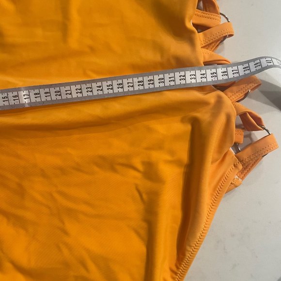 Mustard / Yellow Crisscross Lace Up Slimming One Piece Swimsuit - Picture 7 of 13